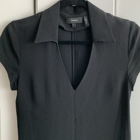 Theory Collared Short Sleeve V-Neck Black Mini Dress Size 0 - Picture 2 of 4